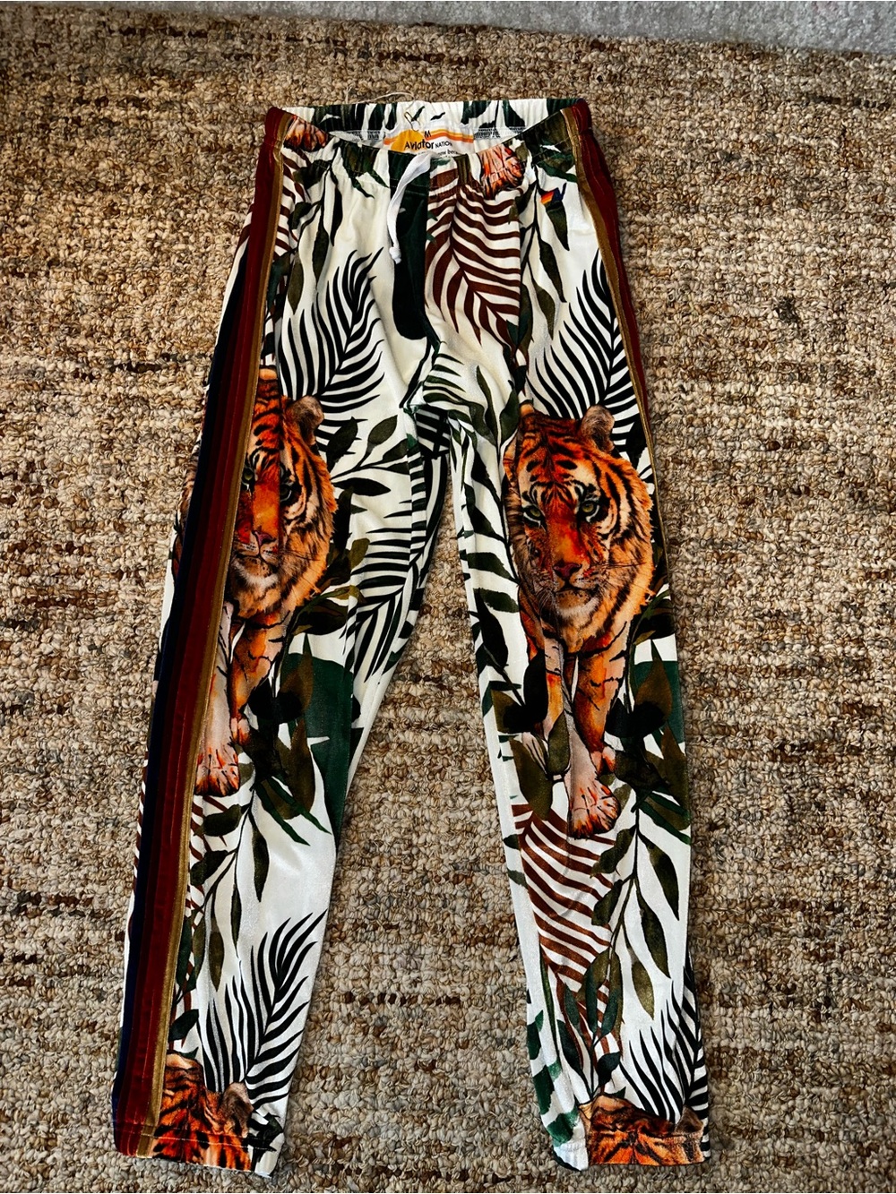 Rare Aviator Nation Jungle Tiger Print Track/ Jogger Pants in White